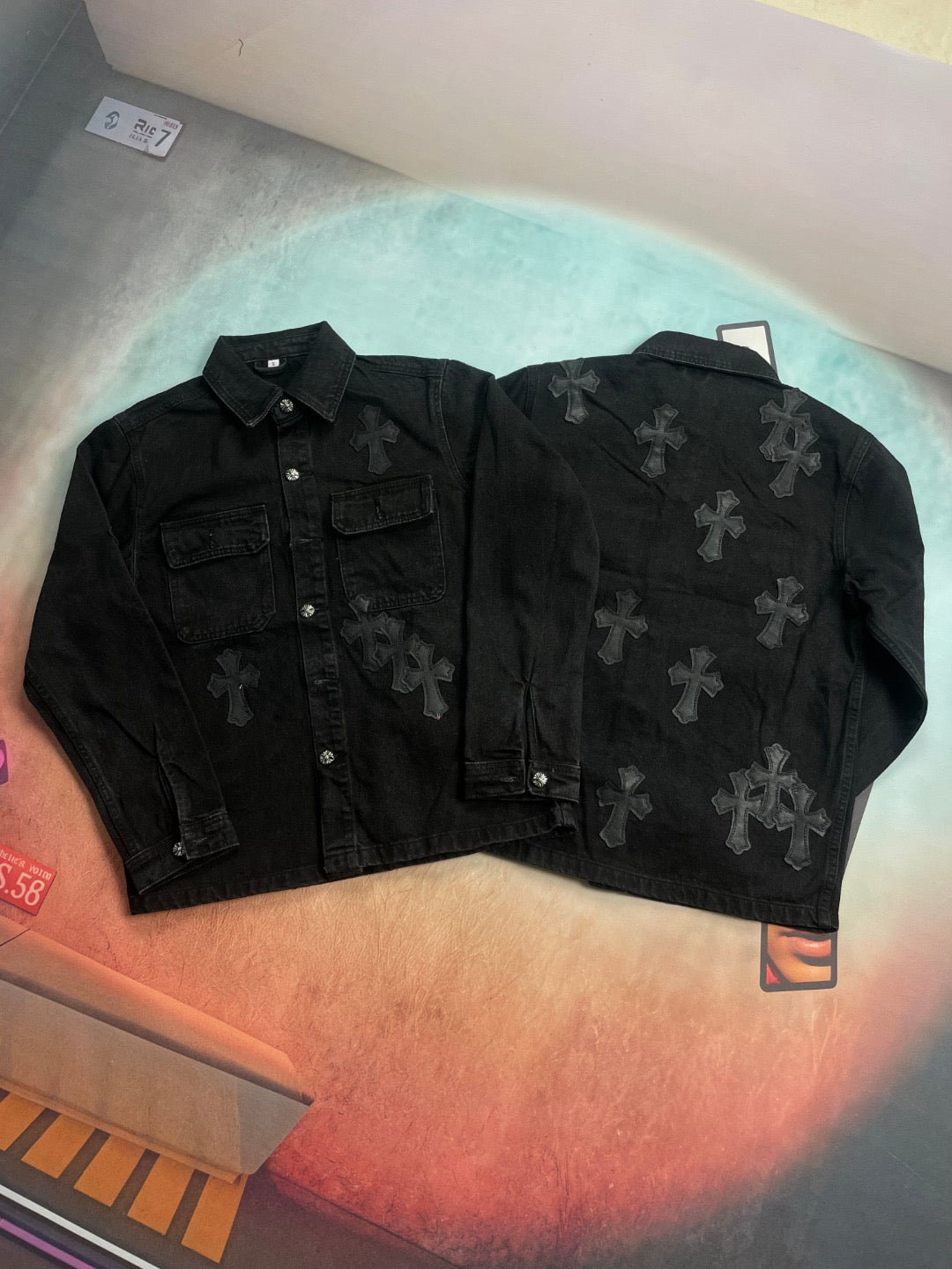 Chrome Heart Classic CH Cross Leather Denim Jacket