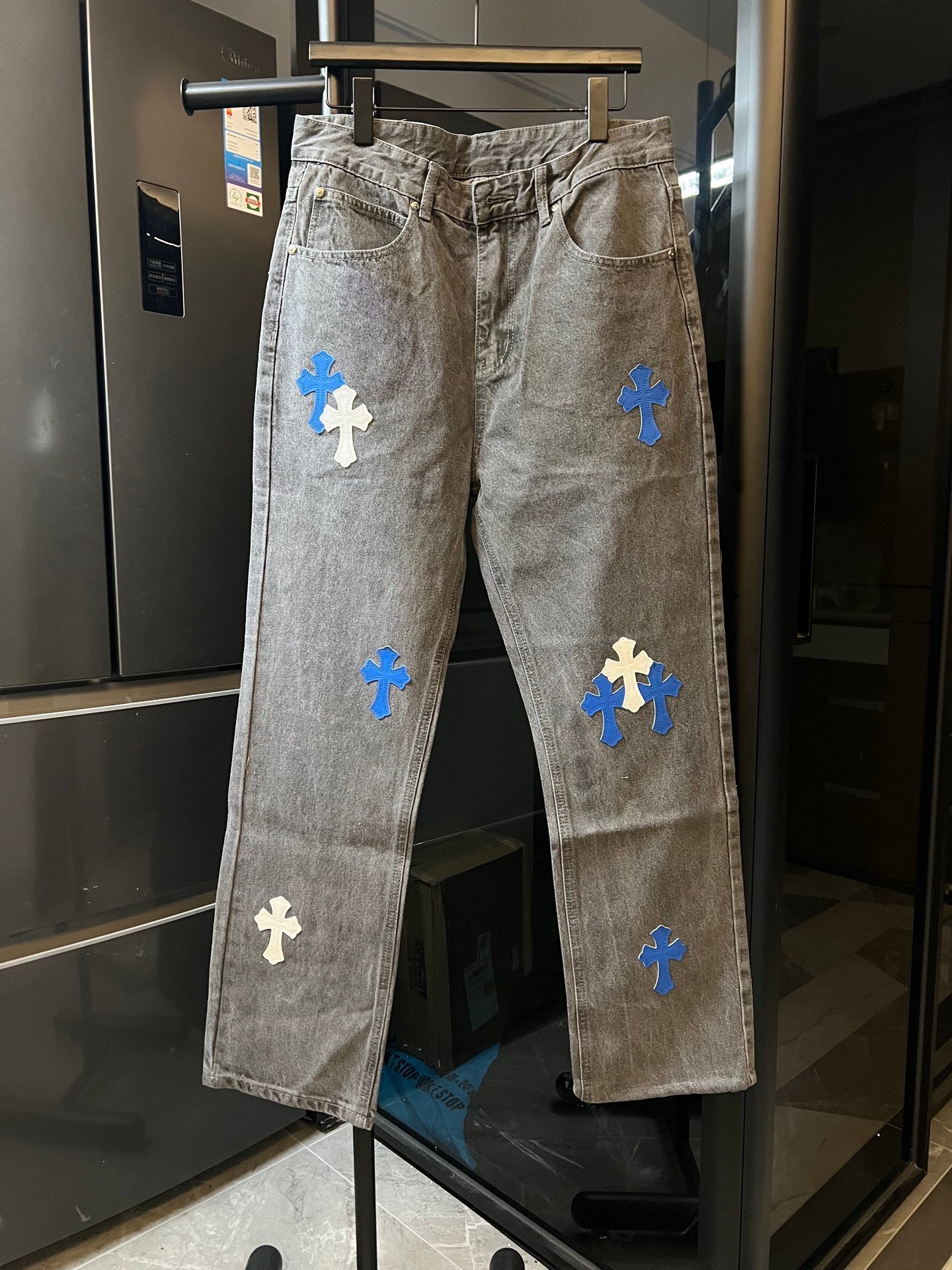 Cross Heart CH City Limited Series Sanskrit Cross Patch Leather Jeans
