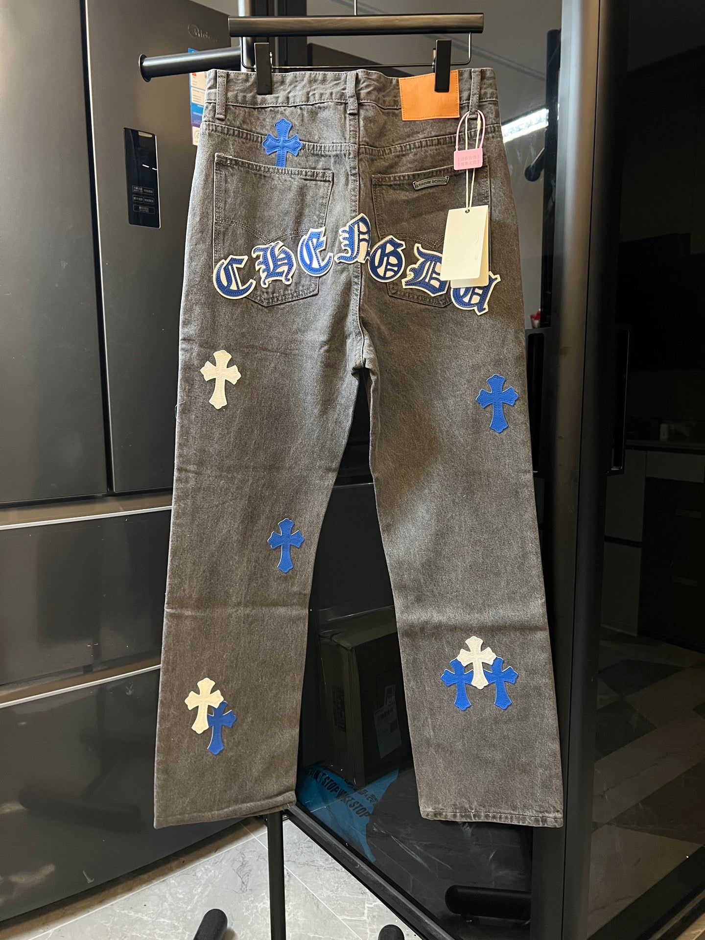 Cross Heart CH City Limited Series Sanskrit Cross Patch Leather Jeans