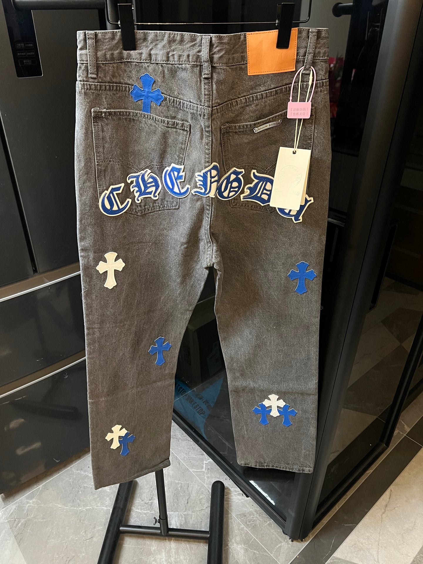 Cross Heart CH City Limited Series Sanskrit Cross Patch Leather Jeans