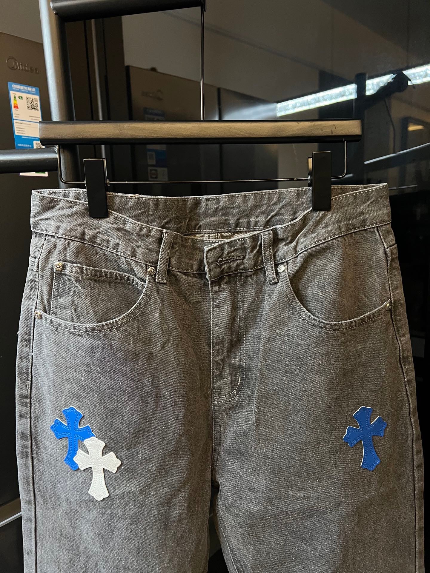 Cross Heart CH City Limited Series Sanskrit Cross Patch Leather Jeans