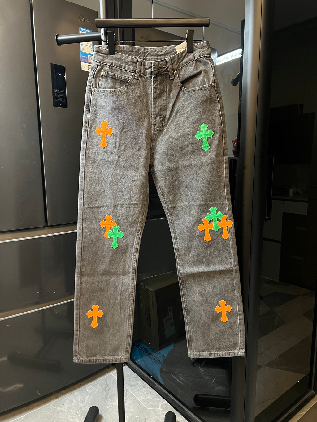 Cross Heart CH City Limited Series Sanskrit Cross Patch Leather Jeans