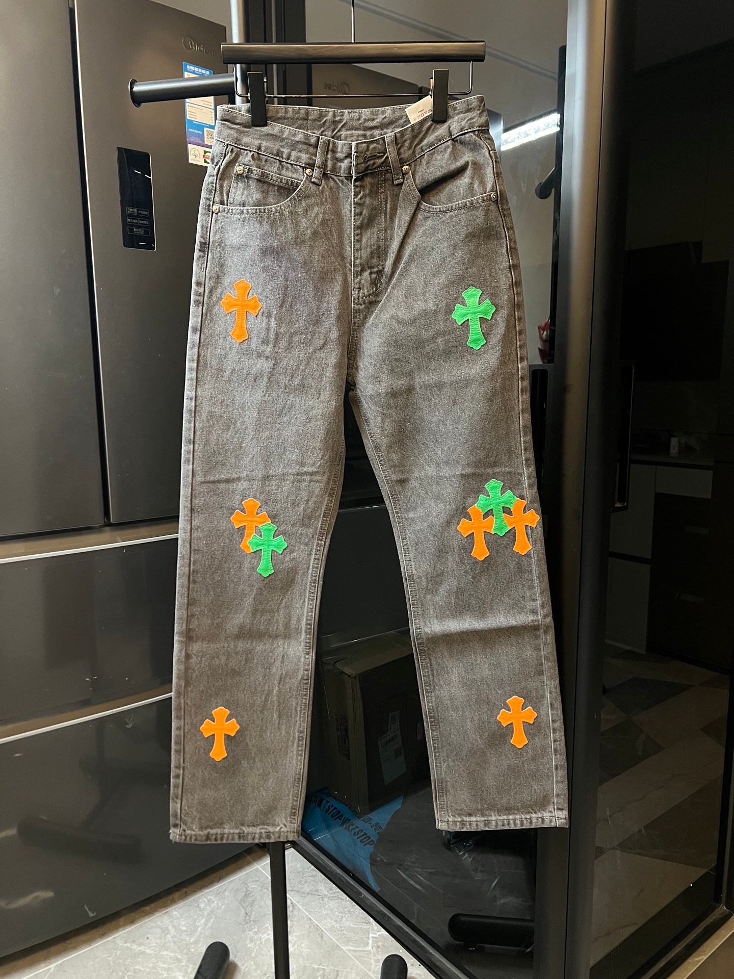 Cross Heart CH City Limited Series Sanskrit Cross Patch Leather Jeans