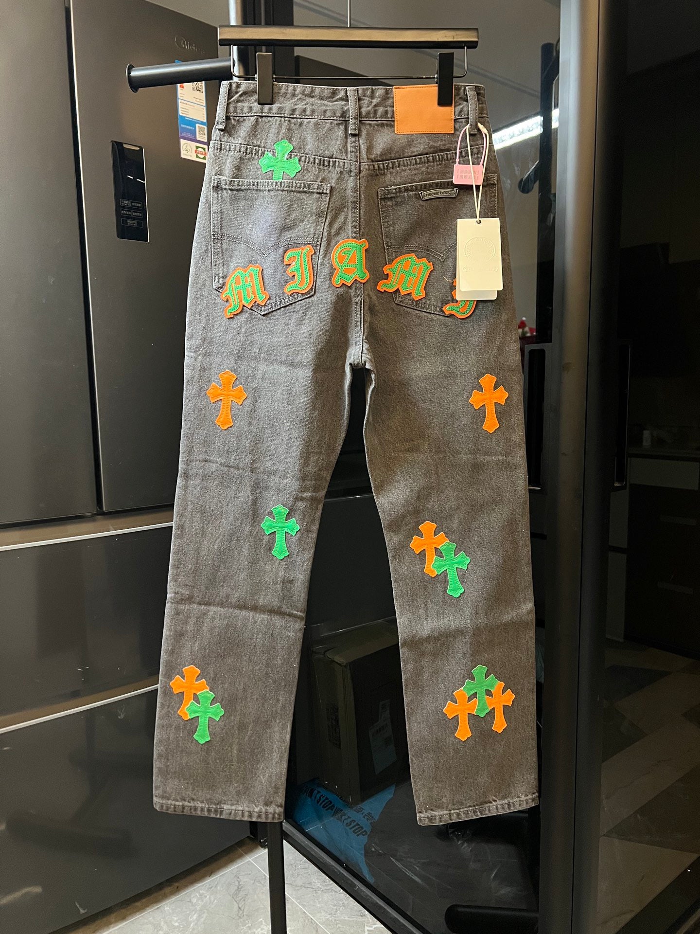 Cross Heart CH City Limited Series Sanskrit Cross Patch Leather Jeans