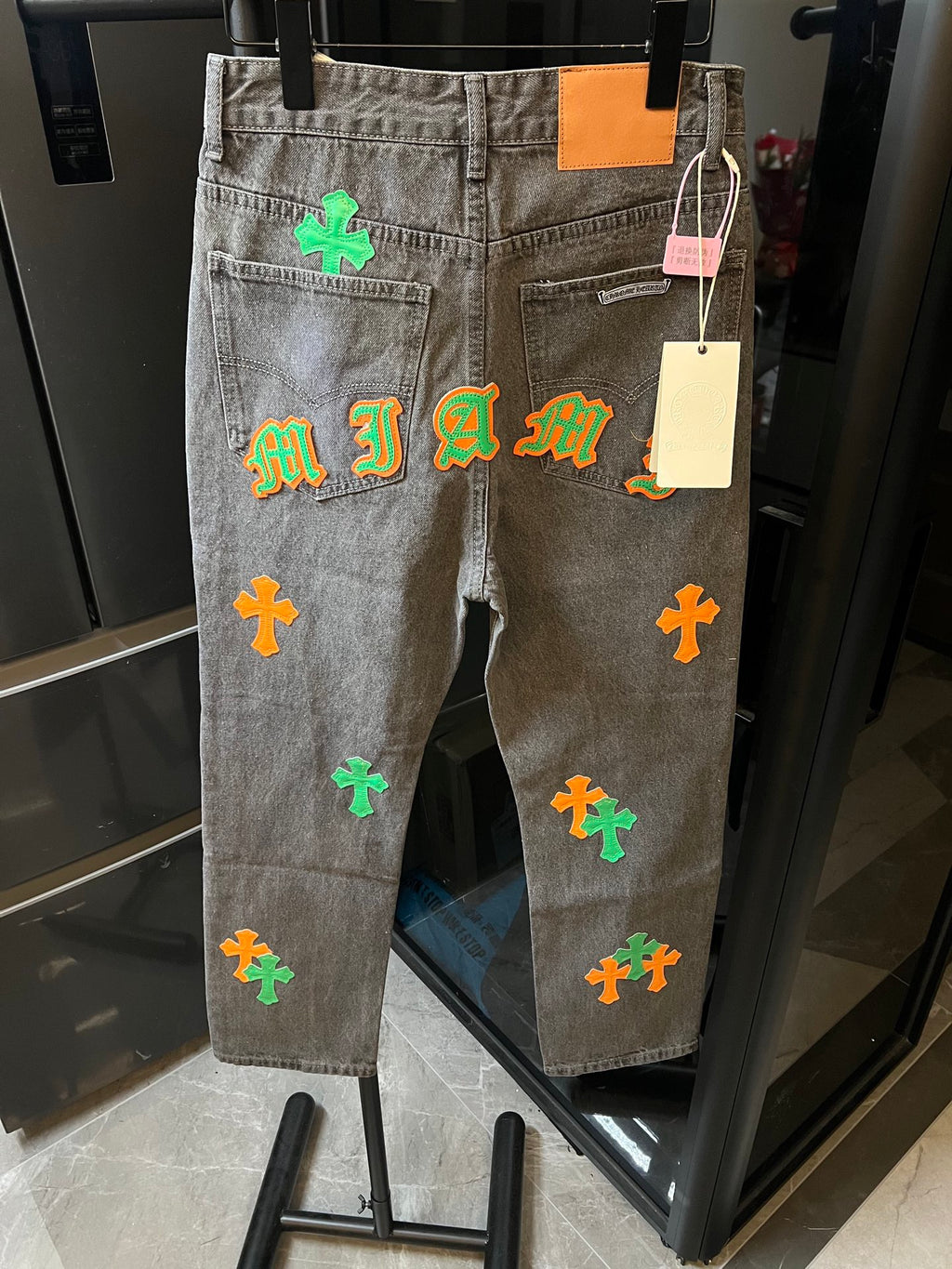 Cross Heart CH City Limited Series Sanskrit Cross Patch Leather Jeans