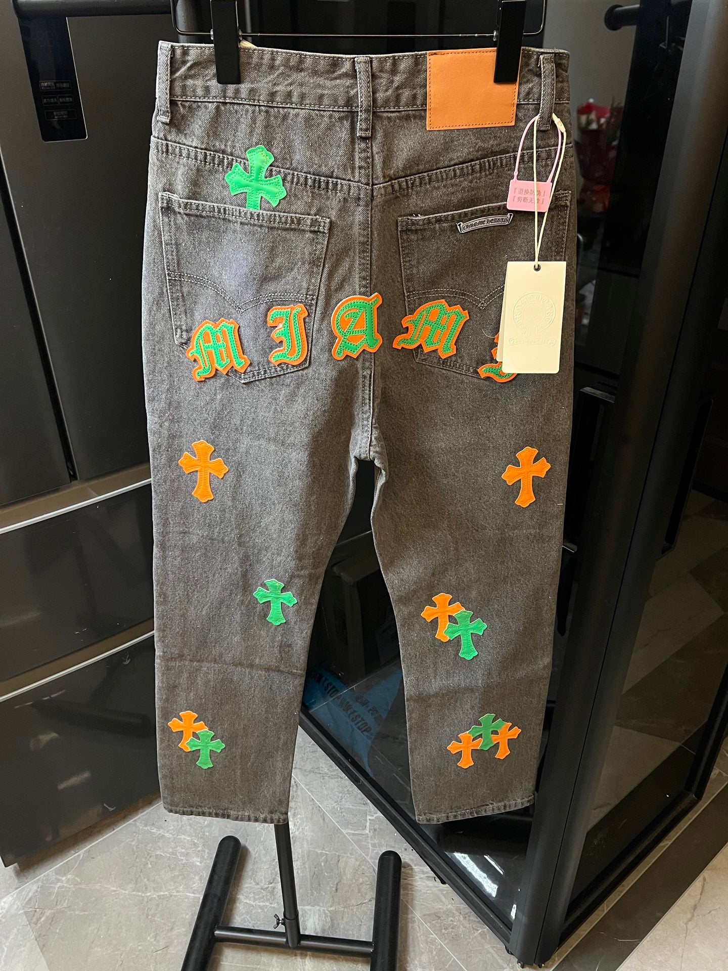 Cross Heart CH City Limited Series Sanskrit Cross Patch Leather Jeans