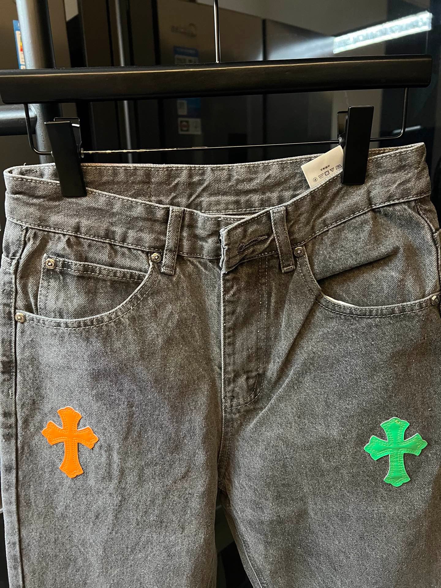 Cross Heart CH City Limited Series Sanskrit Cross Patch Leather Jeans