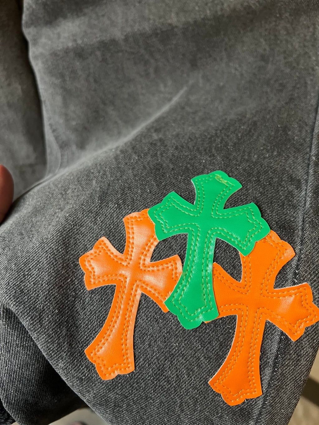 Cross Heart CH City Limited Series Sanskrit Cross Patch Leather Jeans