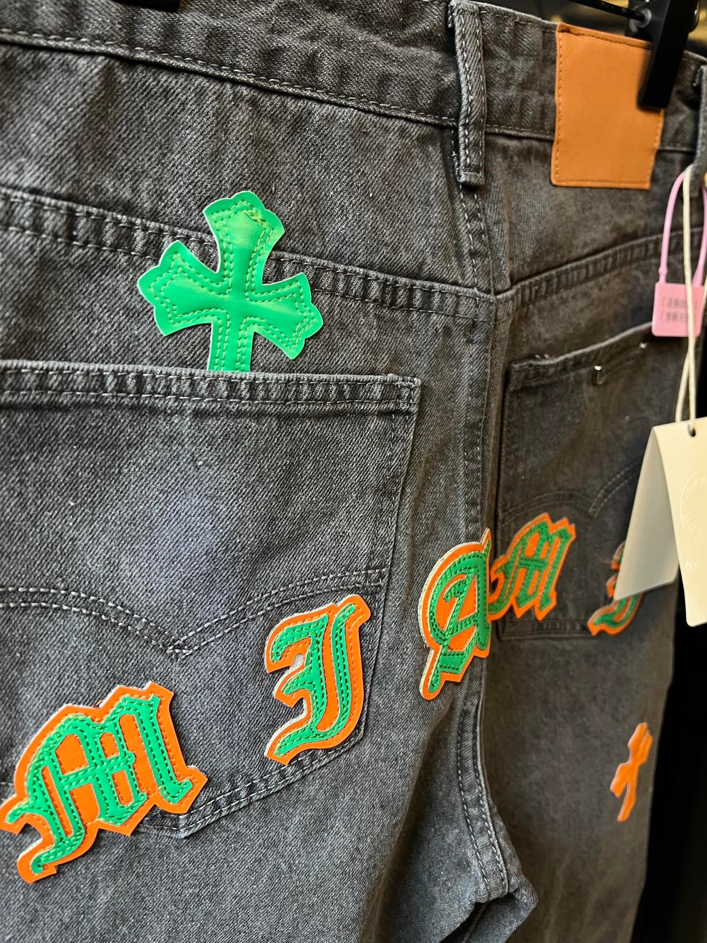 Cross Heart CH City Limited Series Sanskrit Cross Patch Leather Jeans