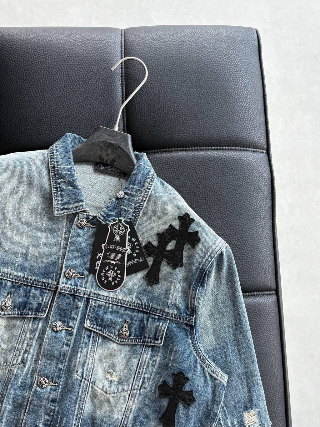 Chrome Heart Classic CH Cross Leather Denim Jacket