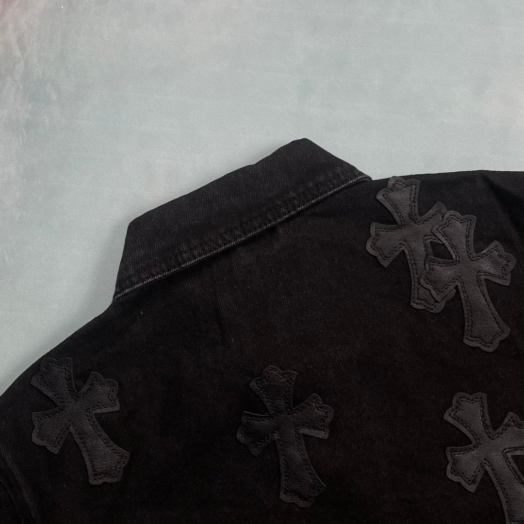 Chrome Heart Classic CH Cross Leather Denim Jacket