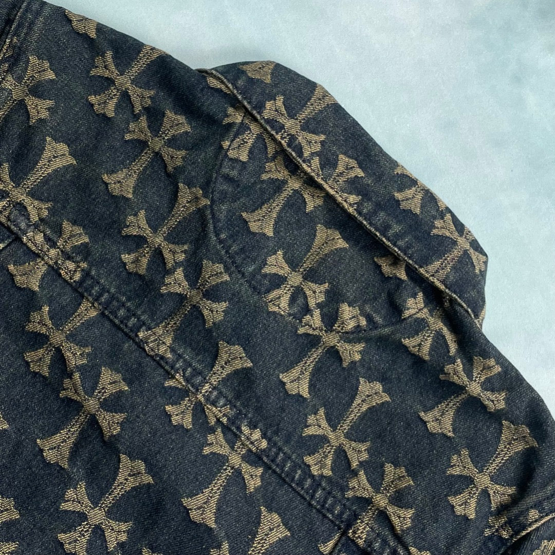 Chrome Heart Classic CH Cross Leather Denim Jacket