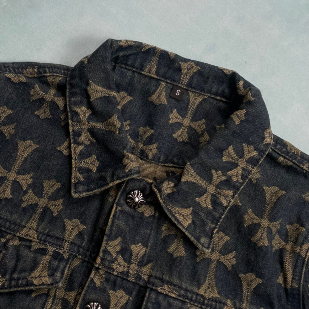 Chrome Heart Classic CH Cross Leather Denim Jacket