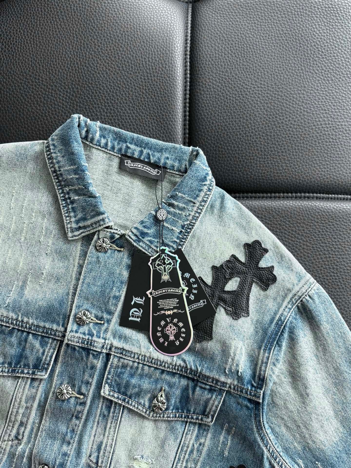 Chrome Heart Classic CH Cross Leather Denim Jacket