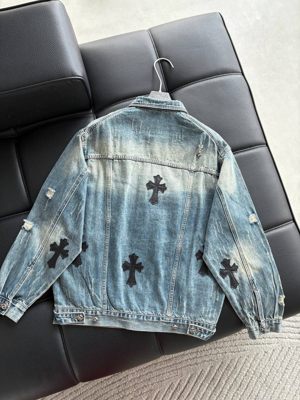 Chrome Heart Classic CH Cross Leather Denim Jacket