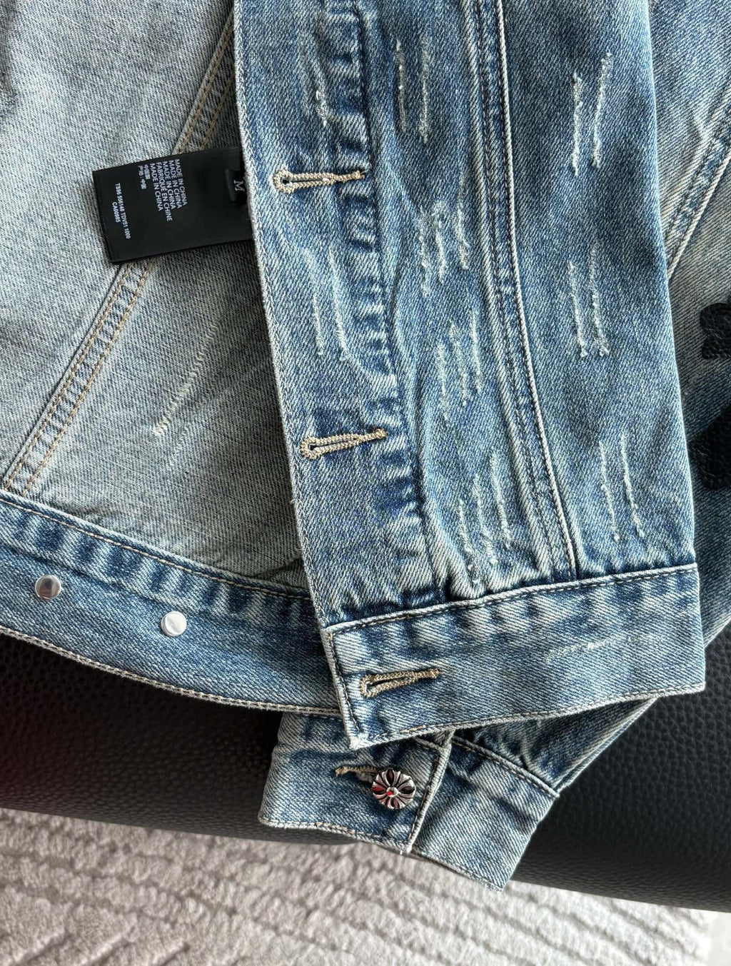 Chrome Heart Classic CH Cross Leather Denim Jacket