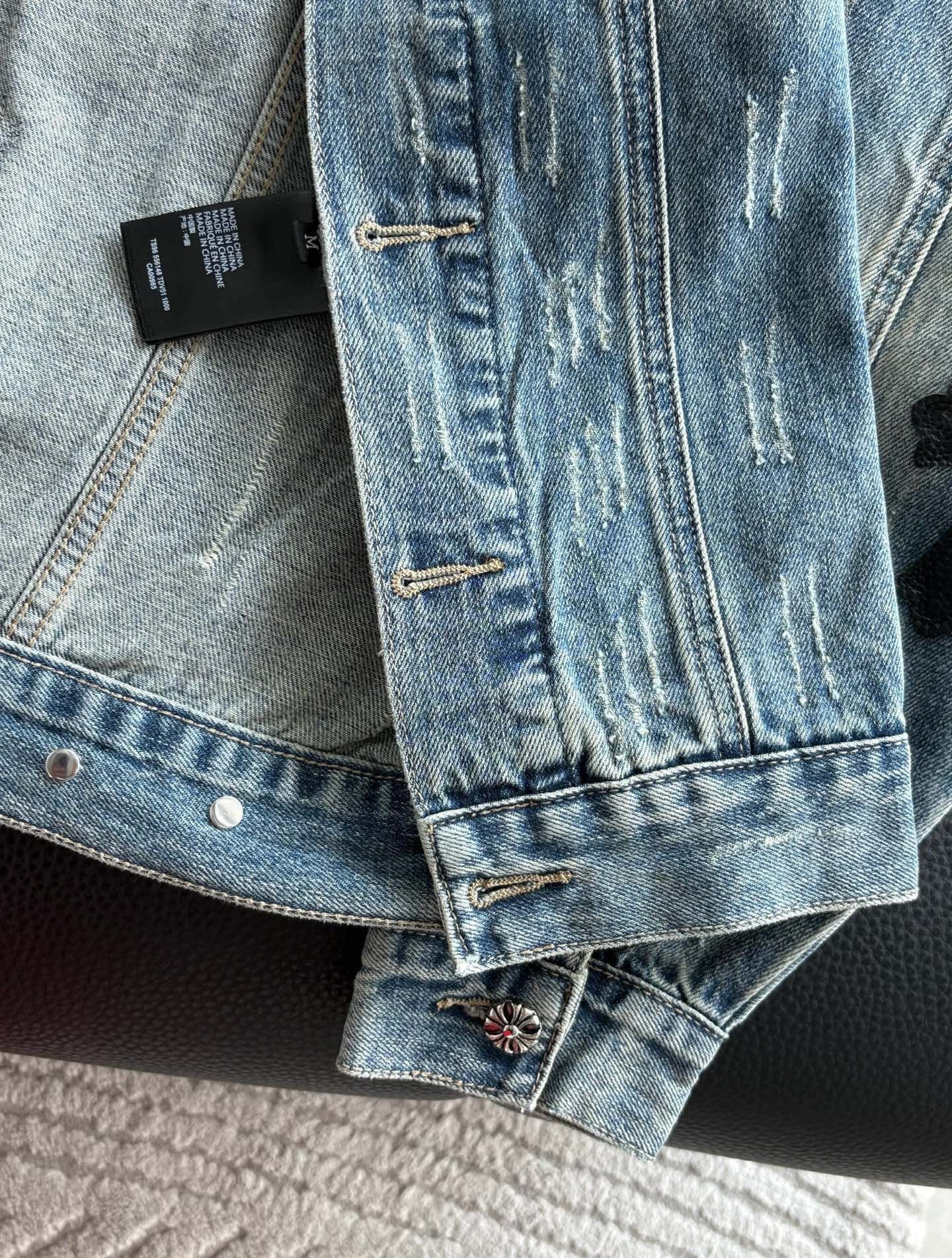 Chrome Heart Classic CH Cross Leather Denim Jacket