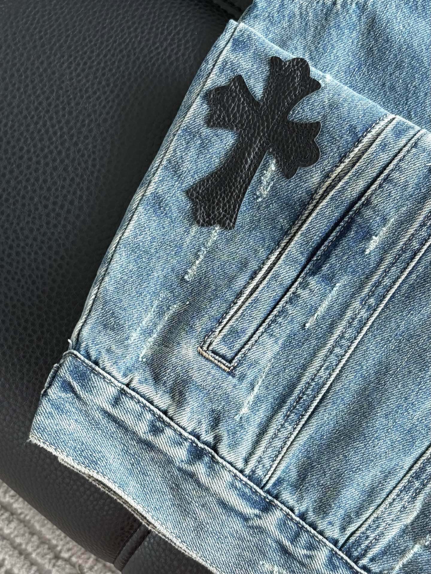 Chrome Heart Classic CH Cross Leather Denim Jacket